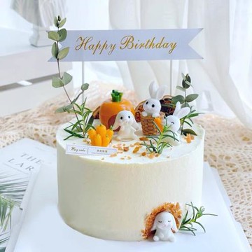 新年森系少女心生日蛋糕裝飾卡通可愛生肖小兔子動物蛋糕胡蘿卜