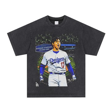 大谷翔平 Shohei Ohtani 水洗做舊 短袖 T恤 純棉短袖t落肩短袖T恤 夏潮牌寬松落肩袖純棉青年運動上衣