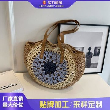 度假沙灘包新款鏤空圓形草包大容量草編包包女編織包百搭單肩女包