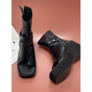 2025年夏新款歐美高跟厚底羅馬鞋女9CM增高套趾個性高幫涼鞋涼靴