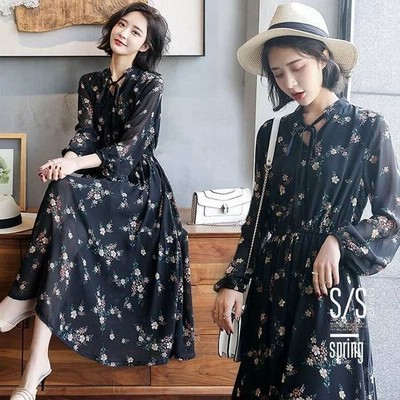 ワンピース 長袖 花柄 ボヘミアン ロングワンピース 秋ワンピース シフォンワンピース シフォン夏ワンピ 春服 マキシ ロング 大きいサイ 通販 Lineポイント最大get Lineショッピング