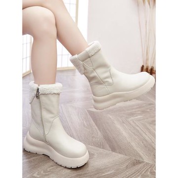 厚底學生雪地靴新款冬季加絨加厚東北女棉鞋真皮中筒靴可愛短靴子
