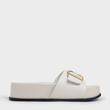 金屬釦厚底拖鞋