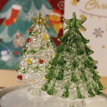 手工拉絲琉璃聖誕樹亮晶晶桌面擺件日常送禮可愛禮物玻璃家居裝飾