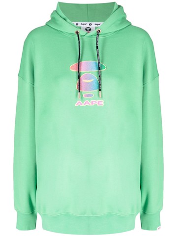 AAPE BY *A BATHING APE® - logo-print drawstring hoodie - women - Cotton/Polyester - XXS - Green