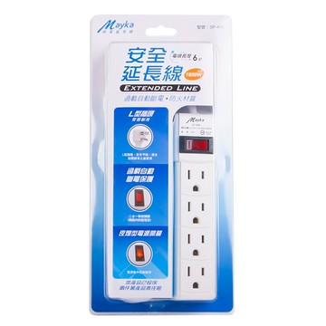 Mayka 明家電腦用4插座1開關延長線 SP-408-6 安全節能  1.8m  白色  1個