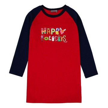 Crocodile Junior小鱷魚童裝-假期快樂印圖撞色設計洋裝-C64392