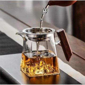 高硼硅玻璃公道杯廠家直銷木把分茶器觀山造型四方茶海泡茶公杯