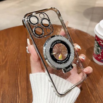 磁吸支架適用蘋果15promax手機殼新款iphone14星空閃粉硅膠全包防摔13情侶小眾高級感透明網紅12pm簡約男女款