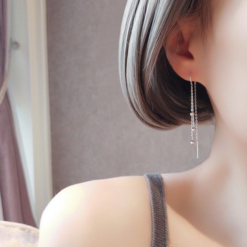 純銀耳線女氣質超仙網紅流蘇耳環新款潮顯瘦臉的耳墜學生簡約1入