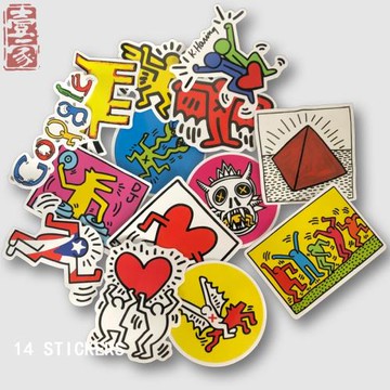 14張凱斯哈林 KEITH HARING 行為藝術涂鴉貼紙行李箱筆記本防水貼