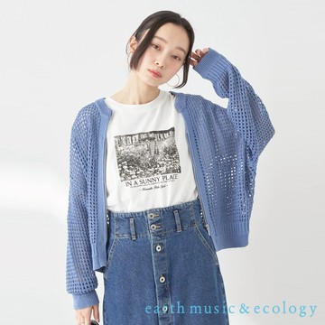 earth music&ecology 鏤空網格設計拉鍊圓領罩衫(1K42L2D0130)