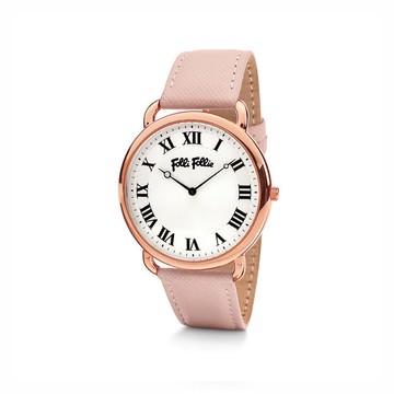 【Folli Follie】Perfect Match羅馬時尚真皮腕錶-少女粉/WF16R014SPS_PI
