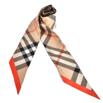 BURBERRY 巴寶莉  經典格紋窄版絲巾 180 x 8cm-沙色/橘紅