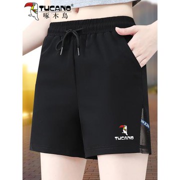 啄木鳥品牌運動短褲女冰絲夏季薄款2026新款黑色高腰速干五分褲5