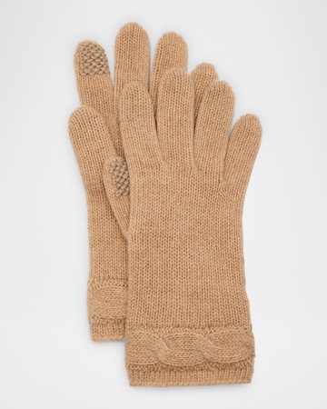 Cashmere Blend Gloves W/ Cable Knit Detail