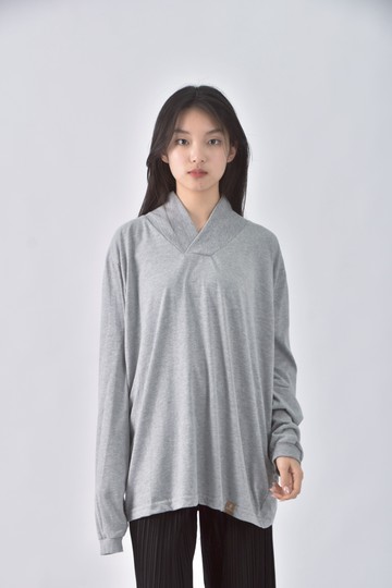 (L) 灰色短袖上衣