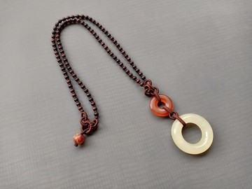 老白瑪瑙環平安扣 手工編結項鍊 – 老玉石 – 純設計