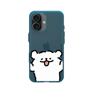 iPhone 17 Clear (相機按鈕) 夜幕藍 - Maltese線條小狗 - 線條小狗扮鬼臉