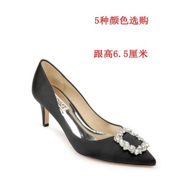 bagdley鞋5色綢面亮面真皮中跟方鉆尖頭淺口禮服時裝鞋婚鞋女單鞋