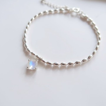 925純銀 方糖 月光石 圓牌 客製化刻字 手鍊 手環 免費送禮包裝
