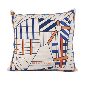 Hermes 愛馬仕 Cheval au Faubourg 彩色馬羊絨抱枕(米色/藍色/橘色)_廠商直送
