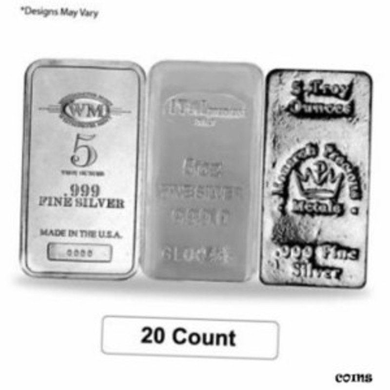 アンティークコイン Lot of 20 - 5 oz Generic Silver Bar .999 Fine