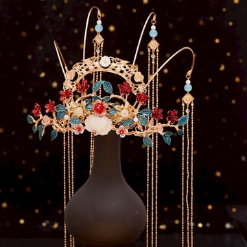 古風流蘇步搖發冠仙氣發飾漢服頭飾頭冠古代鳳冠新娘大氣簪子配飾