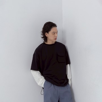 QUEENSHOP_ S 男裝 短袖 立體口袋下抽繩滑料上衣 兩色售 M/L/XL 現+預 【01098270】