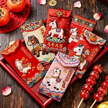 🔥台灣熱賣🔥2026馬年仿平面刺繡卡通福馬紅包 福馬卡通刺繡拜年紅 平面紅包 創意新年壓歲包 春節紅包
