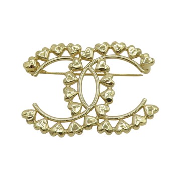 CHANEL 香奈兒 金色 鍍金 愛心雙C 胸針 【二手名牌BRAND OFF】