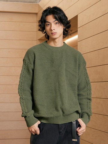 手臂麻花辮寬鬆針織衫