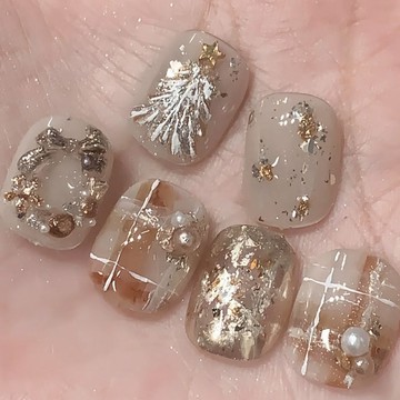 熱銷【手心的聖誕】氣質聖誕千金香風 秋冬格紋顯白 純手工穿戴甲 指甲貼片 美甲貼片 手工穿戴甲 貼片指甲 貼片美甲