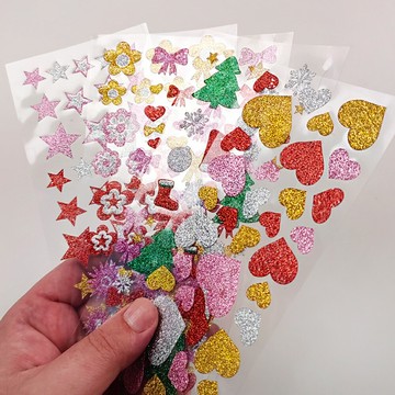 聖誕節裝飾貼紙 貼畫 金蔥貼紙 閃亮貼紙 金粉貼紙 星星 愛心 雪花 手帳貼紙 封口貼紙【BlueCat】【RXM0967】