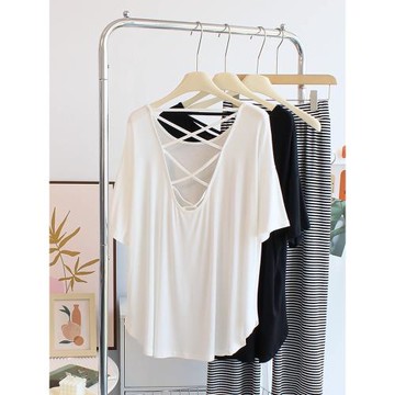 設計感小眾性感露背莫代爾t恤女夏透氣寬松顯瘦薄款運動短袖上衣