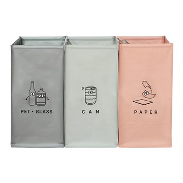 Nature Living 可摺疊式分類回收箱 3個 54L大容量 有長提把 魔鬼氈設計 方便收納  30 x 30 x60cm  粉色 + 墨綠色 + 灰色