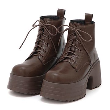 D+AF 舞力全開增高加厚底綁帶短靴 咖