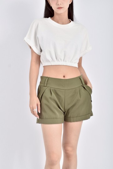 (L) catworld質感鬆緊腰綠色短褲