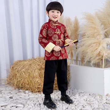 兒童唐裝男童套裝中國風古裝漢服小孩拜年服寶寶抓周服喜慶新年裝