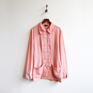 【蛋植物古著】胭脂雲粉中式風格古著襯衫