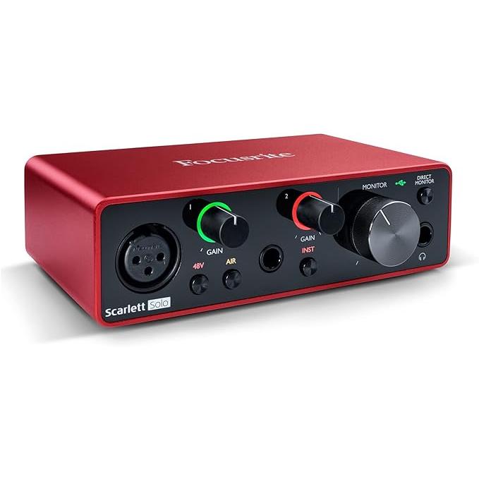 Focusrite Scarlett Solo Studio 3rd Gen USB Audio Interface and Recording Bundle with Microphone, Headphones, XLR Cable, Knox Studio Stand, Shock Mount