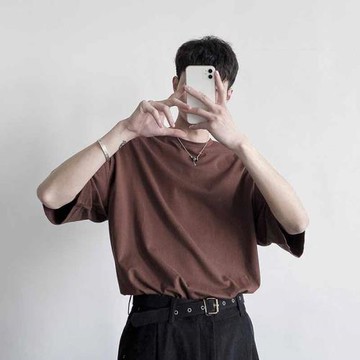 ZPZ韓版潮流百搭寬松5五分短袖T恤 男夏季學生純色半袖中袖體恤衫