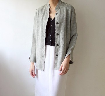 FOAK古著 日本灰黑織紋立領上衣