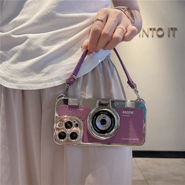 奢華潮牌15適用蘋果16手機殼11/12promax斜跨背帶iphone14保護套13個性時尚手繩掛鏈軟腕帶掛繩掛脖鏈條立體