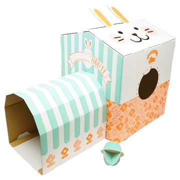 mini animan 兔屋折疊遊玩箱 容易組裝的瓦楞紙屋 寵物兔生活居住玩耍  1個