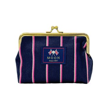 日本丸真 MOON 英倫風復古雙扣小包包 藍底粉條紋