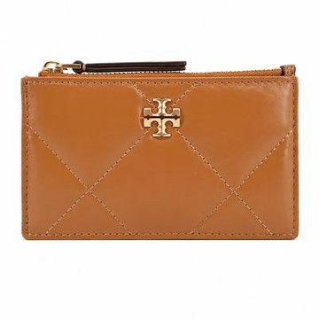 TORY BURCH KIRA 納帕皮革菱格紋拉鍊卡片/零錢包(提拉米蘇)