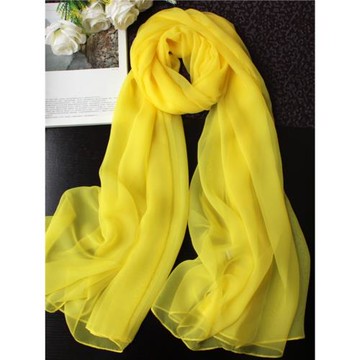 雪紡絲巾圍巾優柔紗純色紗巾長款春秋季輕黃色薄披肩沙灘巾時尚女