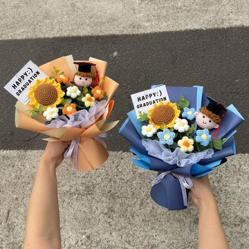 【仿真毛線向日葵泡芙花束】畢業季成人禮送同學幼兒園禮物 ✨台灣出貨·精緻手工編織·多款可選·心意滿滿