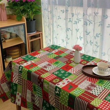 跨境圣誕節桌布美式棉麻復古風桌布臺布圣誕喜慶桌布桌旗桌墊柜巾